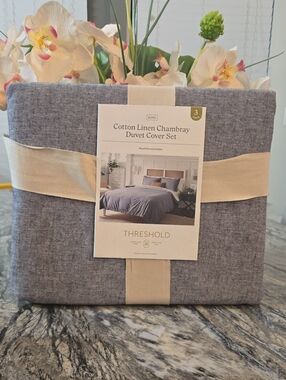 Threshold Cotton-Linen Chambray Duvet Cover Set - Blue